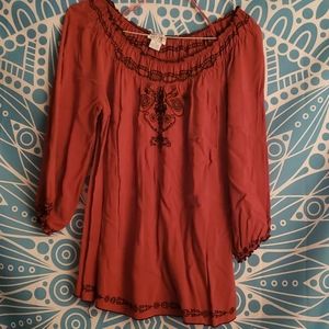 Orange and black peasant blouse